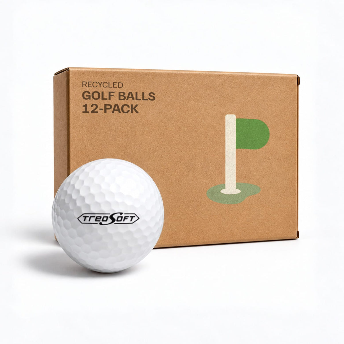 Bridgestone Treosoft 12-pack i kraftkartong – kvalitetskontrollerade återvunna golfbollar från Plikt Golf