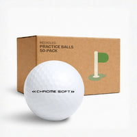 Callaway Chrome Soft övningsbollar 50-pack i kraftkartong – återvunna golfbollar för träning från Plikt Golf
