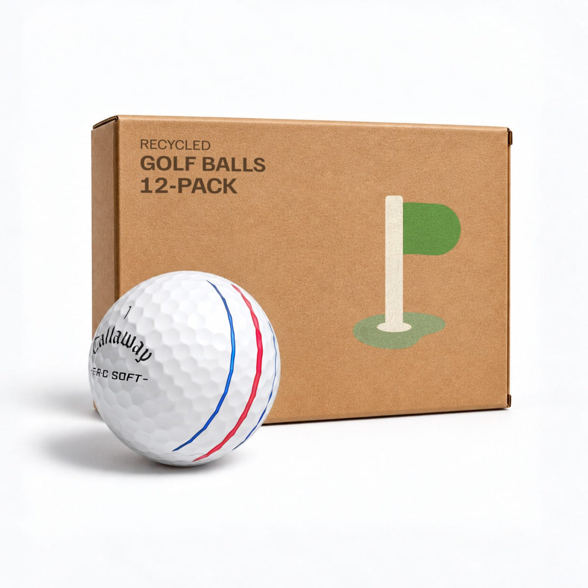 Callaway ERC Soft 12-pack i kraftkartong – kvalitetskontrollerade återvunna golfbollar från Plikt Golf