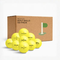 Florida Mix gula golfbollar 50-pack i kraftkartong – kvalitetskontrollerade återvunna golfbollar från Plikt Golf