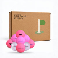 Rosa Golfbollar Mix 12-pack i kraftkartong – kvalitetskontrollerade återvunna golfbollar från Plikt Golf