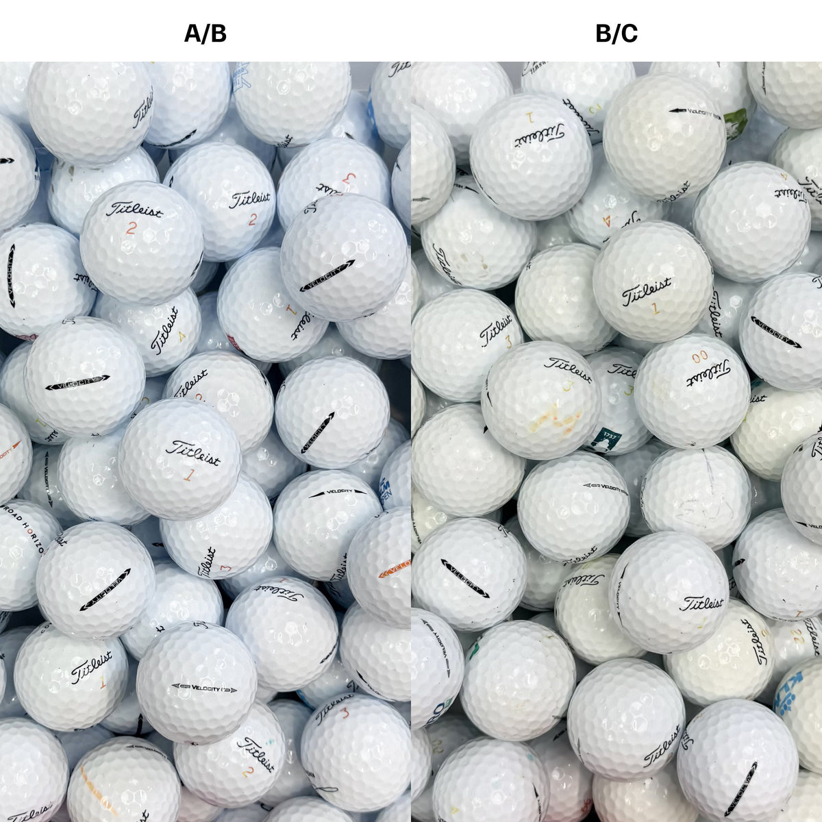 Titleist Velocity golfbollar – jämförelse mellan A/B-klass och B/C-klass